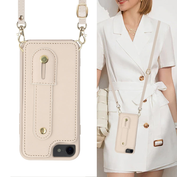 For iPhone SE 2022 / 2020 / 8 Wristband Vertical Flip Wallet Back Cover Phone Case with Long Lanyard