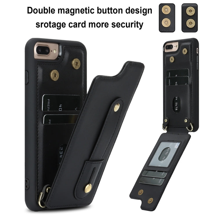 For iPhone 8 Plus / 7 Plus Wristband Vertical Flip Wallet Back Cover Phone Case with Long Lanyard