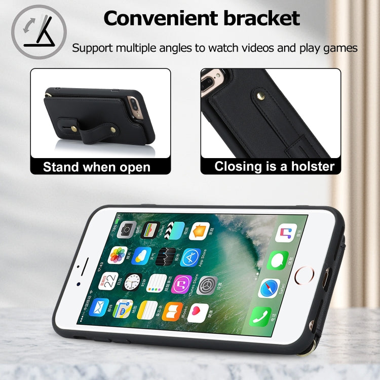 For iPhone 8 Plus / 7 Plus Wristband Vertical Flip Wallet Back Cover Phone Case with Long Lanyard
