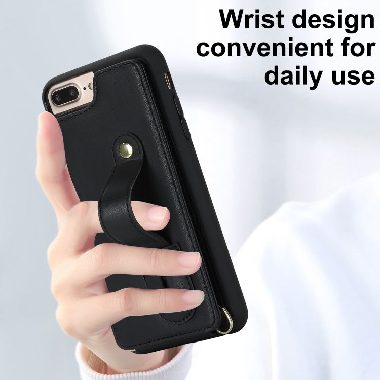 For iPhone 8 Plus / 7 Plus Wristband Vertical Flip Wallet Back Cover Phone Case with Long Lanyard