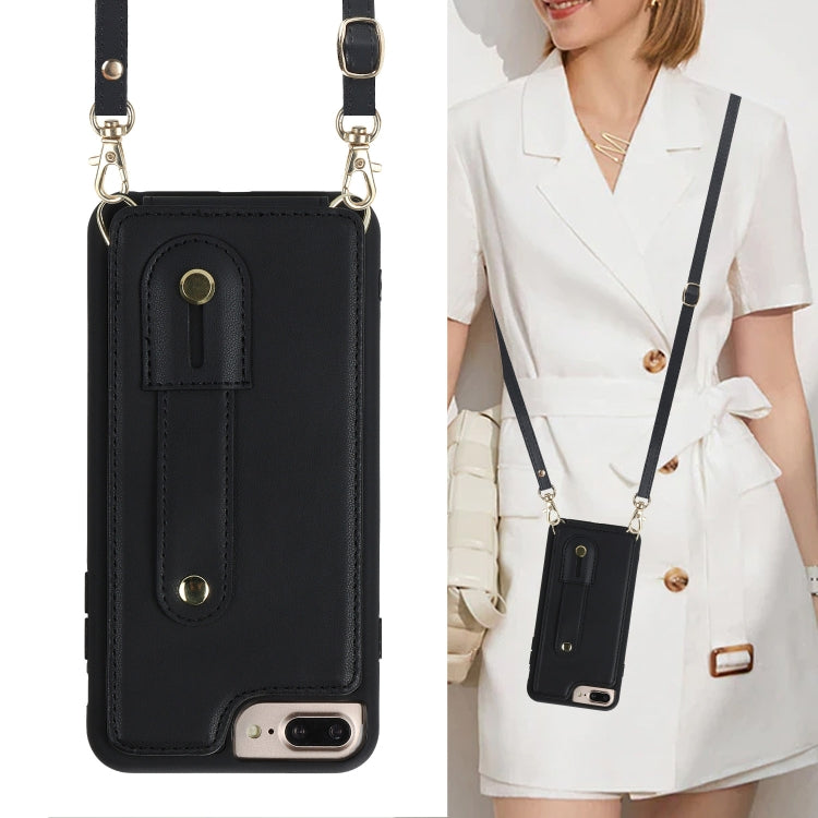 For iPhone 8 Plus / 7 Plus Wristband Vertical Flip Wallet Back Cover Phone Case with Long Lanyard
