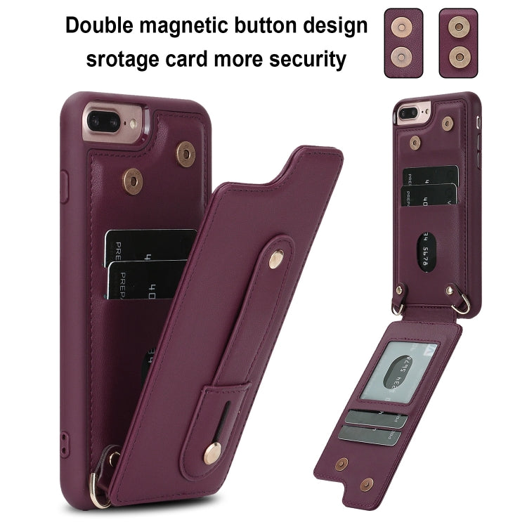 For iPhone 8 Plus / 7 Plus Wristband Vertical Flip Wallet Back Cover Phone Case with Long Lanyard