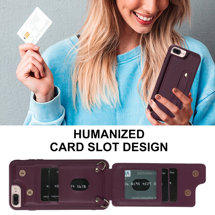 For iPhone 8 Plus / 7 Plus Wristband Vertical Flip Wallet Back Cover Phone Case with Long Lanyard