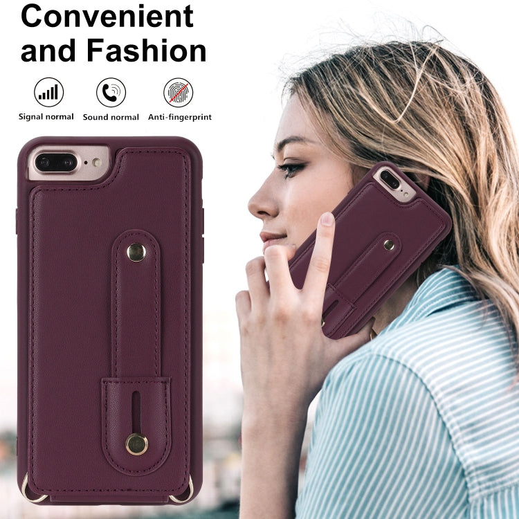 For iPhone 8 Plus / 7 Plus Wristband Vertical Flip Wallet Back Cover Phone Case with Long Lanyard