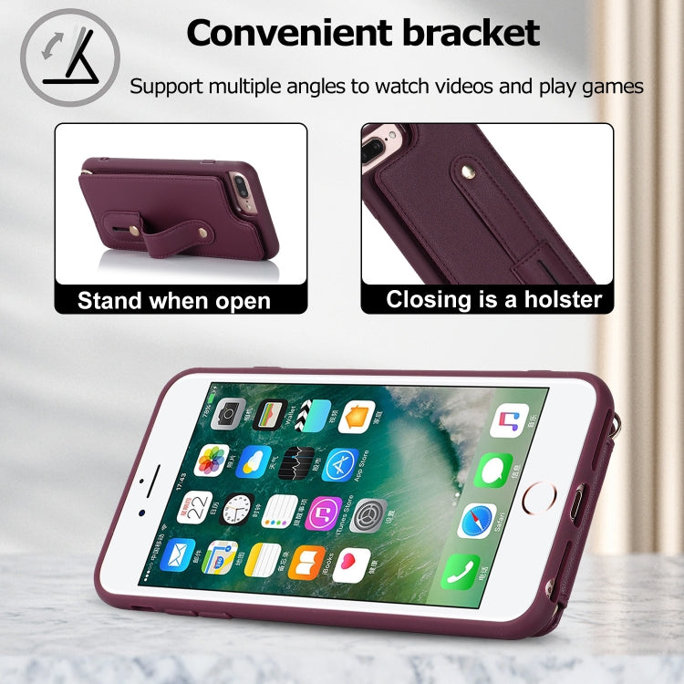 For iPhone 8 Plus / 7 Plus Wristband Vertical Flip Wallet Back Cover Phone Case with Long Lanyard