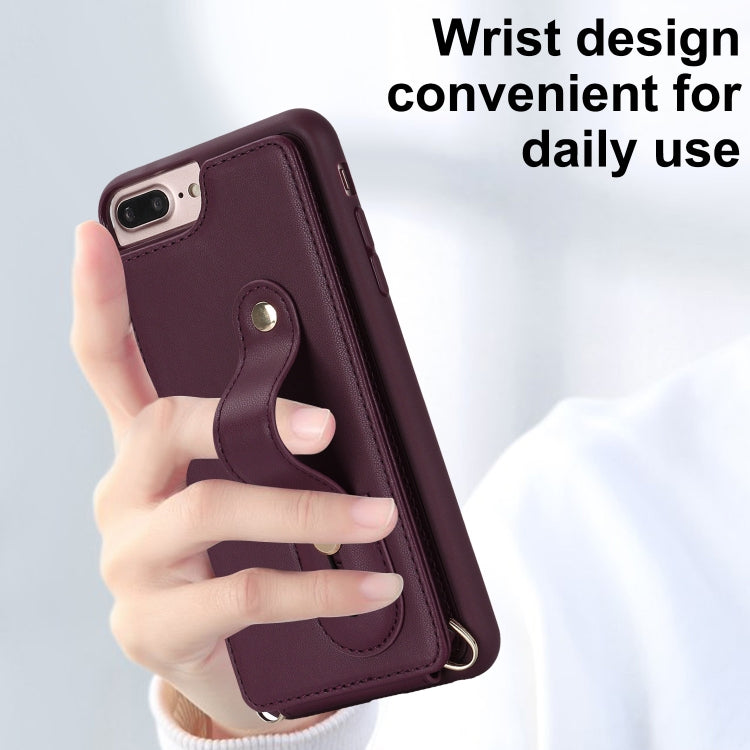 For iPhone 8 Plus / 7 Plus Wristband Vertical Flip Wallet Back Cover Phone Case with Long Lanyard