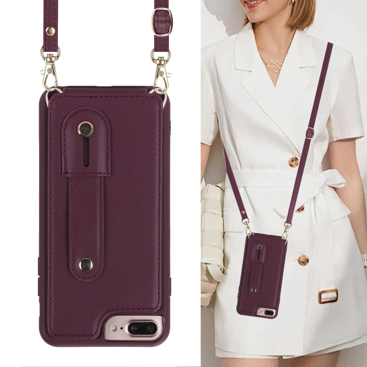 For iPhone 8 Plus / 7 Plus Wristband Vertical Flip Wallet Back Cover Phone Case with Long Lanyard