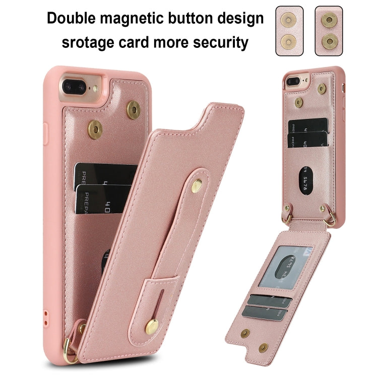 For iPhone 8 Plus / 7 Plus Wristband Vertical Flip Wallet Back Cover Phone Case with Long Lanyard