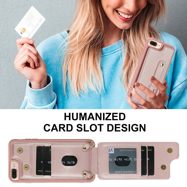 For iPhone 8 Plus / 7 Plus Wristband Vertical Flip Wallet Back Cover Phone Case with Long Lanyard