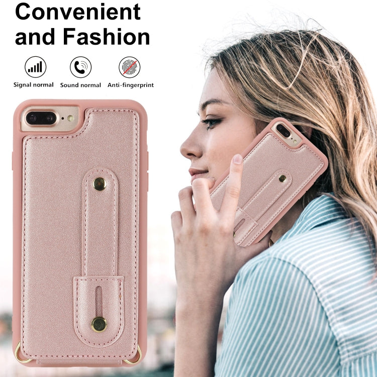 For iPhone 8 Plus / 7 Plus Wristband Vertical Flip Wallet Back Cover Phone Case with Long Lanyard
