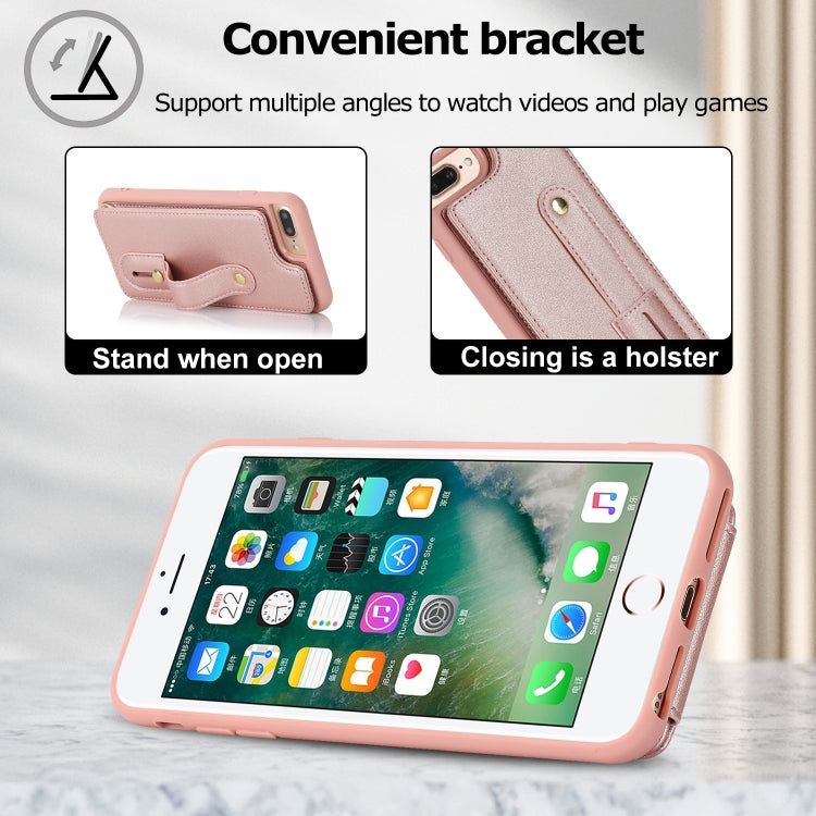 For iPhone 8 Plus / 7 Plus Wristband Vertical Flip Wallet Back Cover Phone Case with Long Lanyard