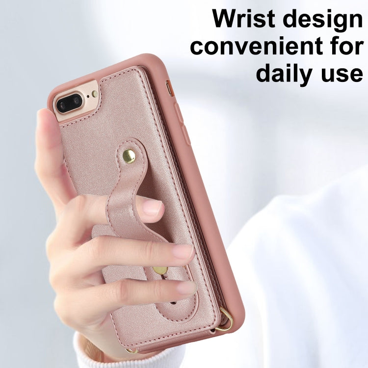 For iPhone 8 Plus / 7 Plus Wristband Vertical Flip Wallet Back Cover Phone Case with Long Lanyard