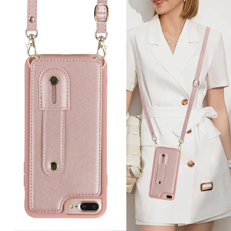 For iPhone 8 Plus / 7 Plus Wristband Vertical Flip Wallet Back Cover Phone Case with Long Lanyard