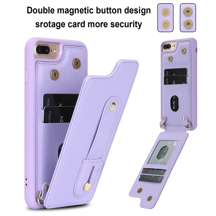 For iPhone 8 Plus / 7 Plus Wristband Vertical Flip Wallet Back Cover Phone Case with Long Lanyard