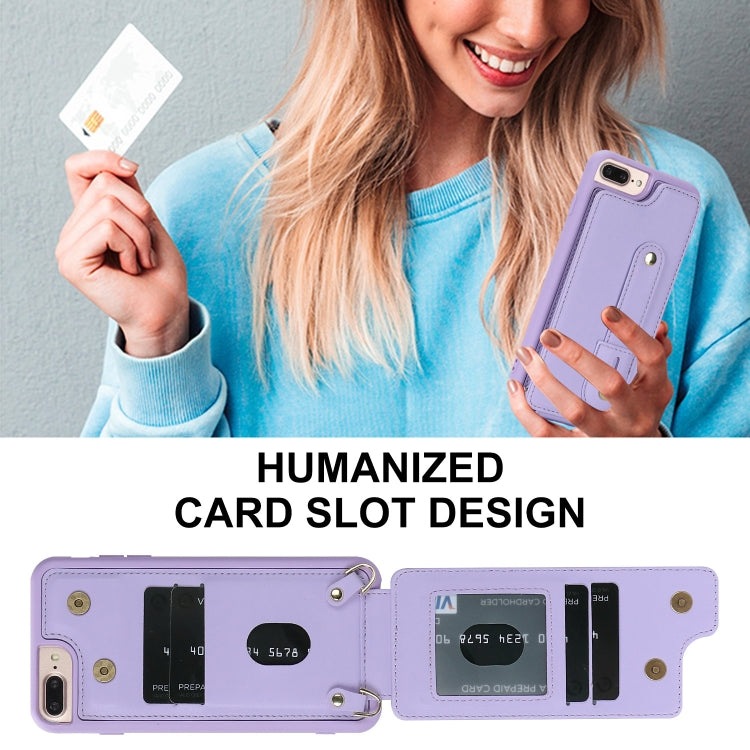 For iPhone 8 Plus / 7 Plus Wristband Vertical Flip Wallet Back Cover Phone Case with Long Lanyard