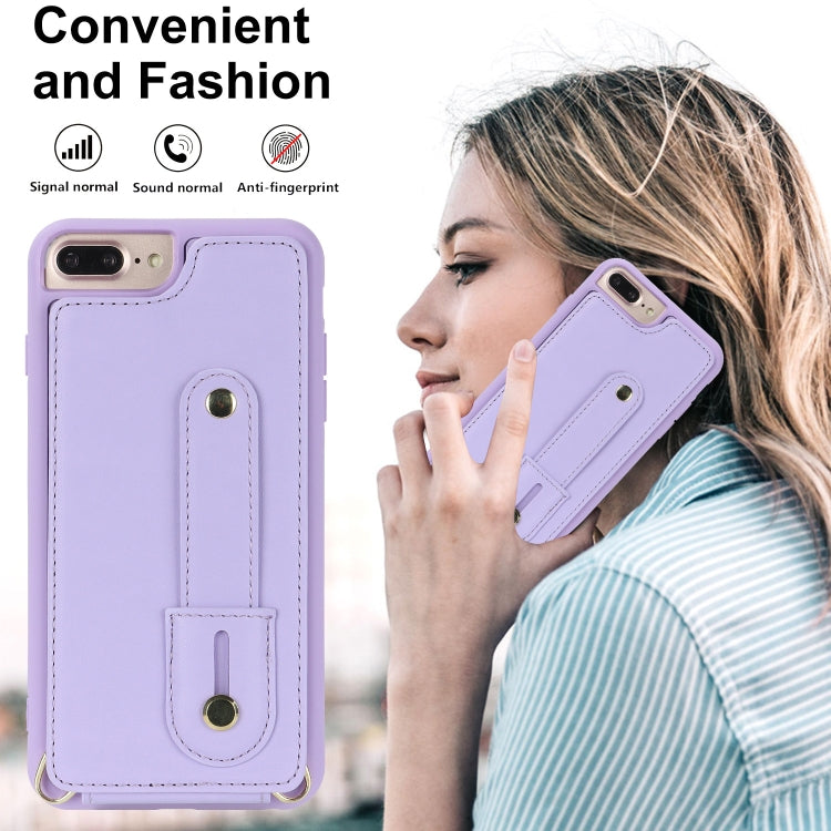 For iPhone 8 Plus / 7 Plus Wristband Vertical Flip Wallet Back Cover Phone Case with Long Lanyard