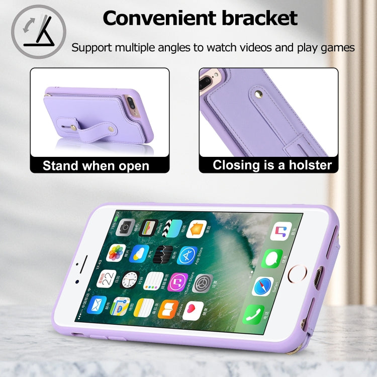 For iPhone 8 Plus / 7 Plus Wristband Vertical Flip Wallet Back Cover Phone Case with Long Lanyard