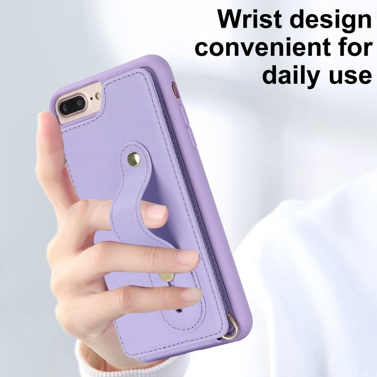 For iPhone 8 Plus / 7 Plus Wristband Vertical Flip Wallet Back Cover Phone Case with Long Lanyard