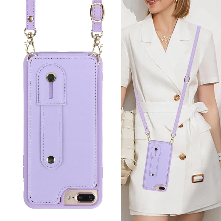 For iPhone 8 Plus / 7 Plus Wristband Vertical Flip Wallet Back Cover Phone Case with Long Lanyard