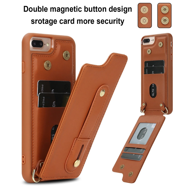 For iPhone 8 Plus / 7 Plus Wristband Vertical Flip Wallet Back Cover Phone Case with Long Lanyard