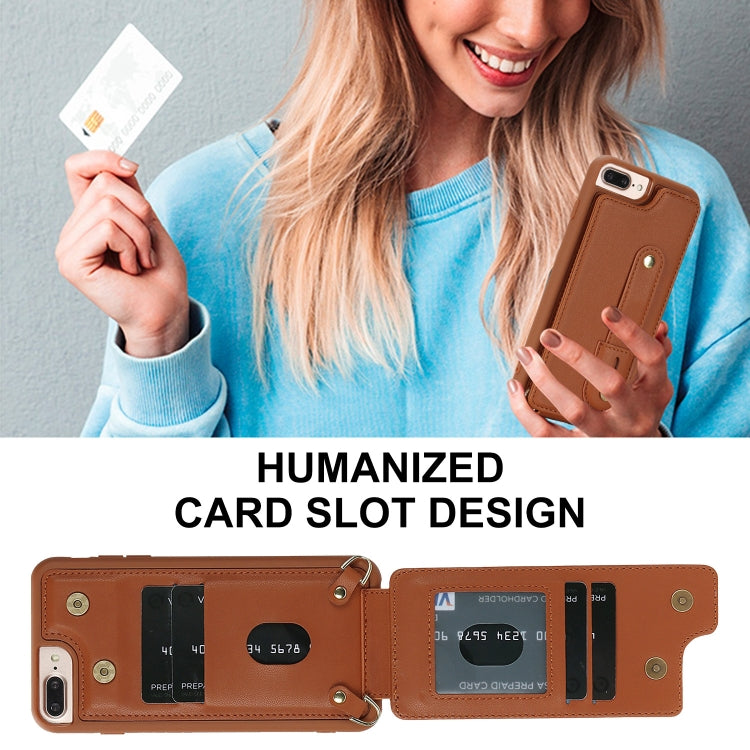 For iPhone 8 Plus / 7 Plus Wristband Vertical Flip Wallet Back Cover Phone Case with Long Lanyard