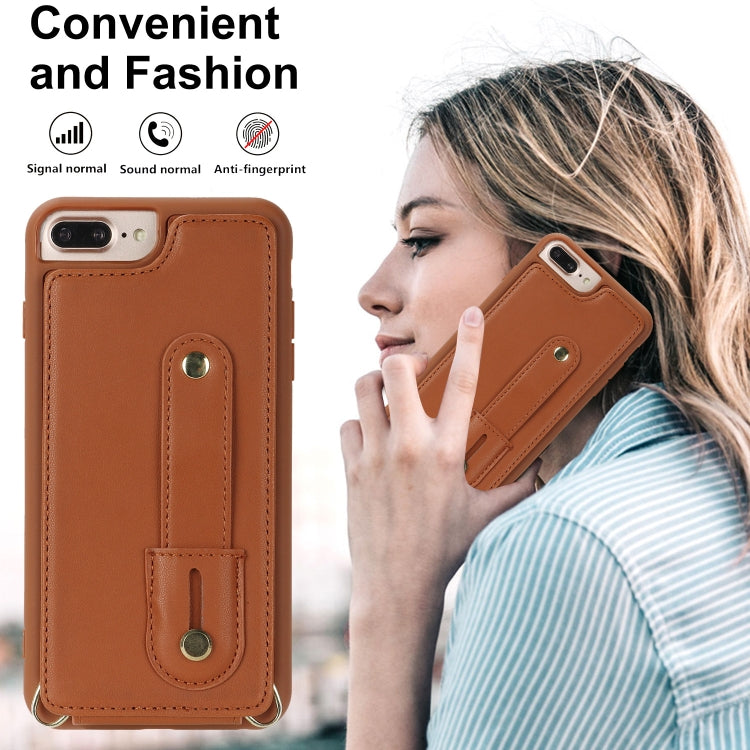 For iPhone 8 Plus / 7 Plus Wristband Vertical Flip Wallet Back Cover Phone Case with Long Lanyard
