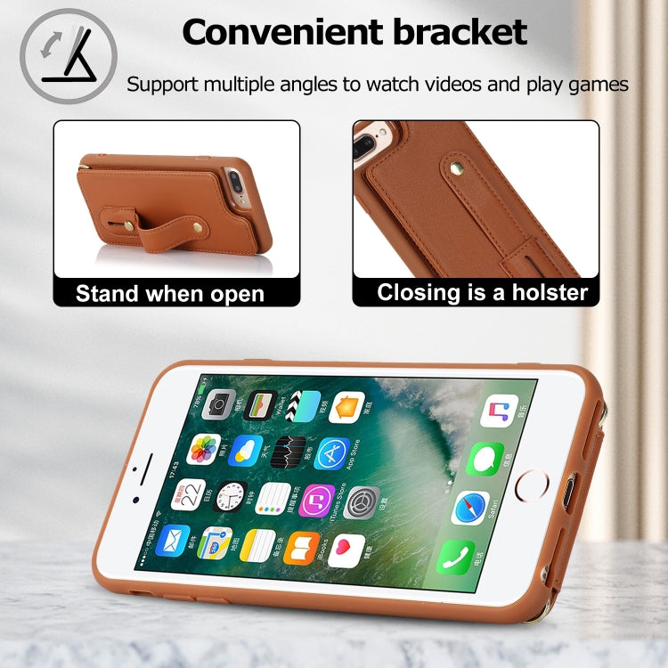 For iPhone 8 Plus / 7 Plus Wristband Vertical Flip Wallet Back Cover Phone Case with Long Lanyard