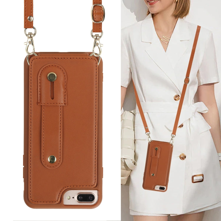 For iPhone 8 Plus / 7 Plus Wristband Vertical Flip Wallet Back Cover Phone Case with Long Lanyard