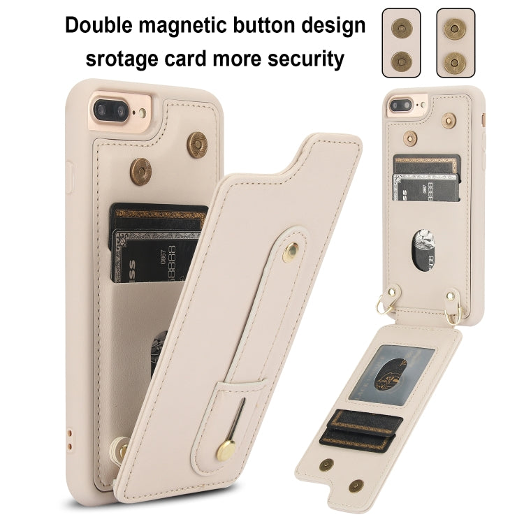 For iPhone 8 Plus / 7 Plus Wristband Vertical Flip Wallet Back Cover Phone Case with Long Lanyard