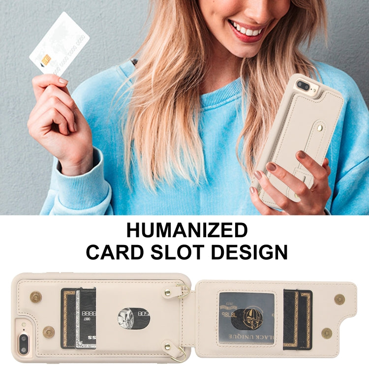 For iPhone 8 Plus / 7 Plus Wristband Vertical Flip Wallet Back Cover Phone Case with Long Lanyard