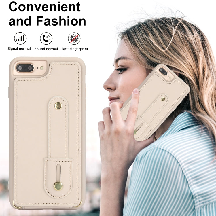For iPhone 8 Plus / 7 Plus Wristband Vertical Flip Wallet Back Cover Phone Case with Long Lanyard
