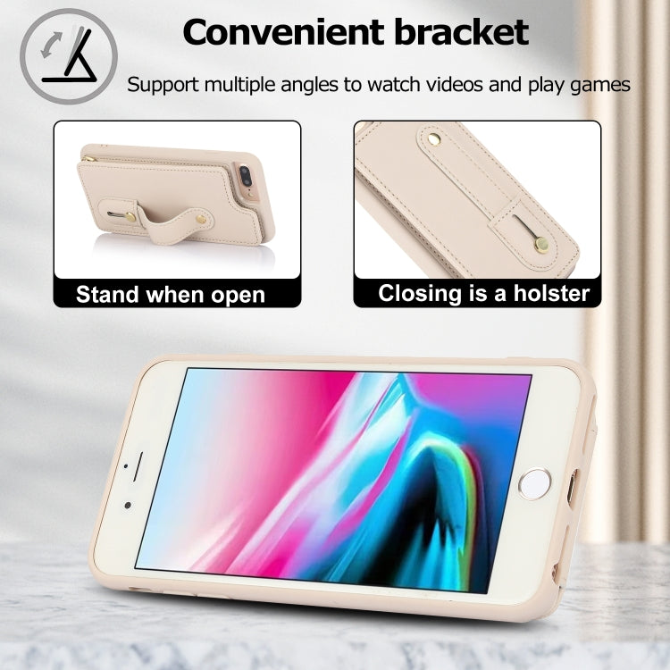 For iPhone 8 Plus / 7 Plus Wristband Vertical Flip Wallet Back Cover Phone Case with Long Lanyard