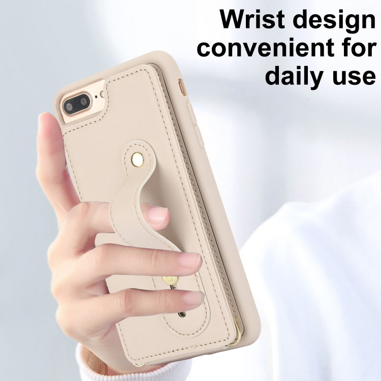 For iPhone 8 Plus / 7 Plus Wristband Vertical Flip Wallet Back Cover Phone Case with Long Lanyard