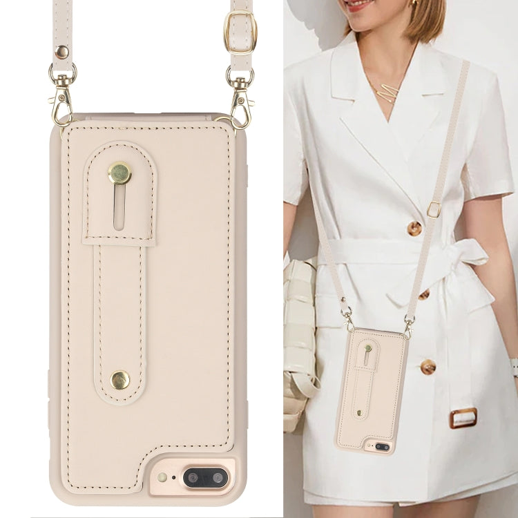For iPhone 8 Plus / 7 Plus Wristband Vertical Flip Wallet Back Cover Phone Case with Long Lanyard