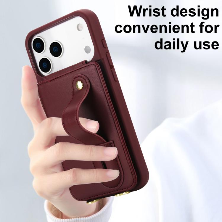 For iPhone 17 Pro Max Wristband Vertical Flip Wallet Back Cover Phone Case with Long Lanyard