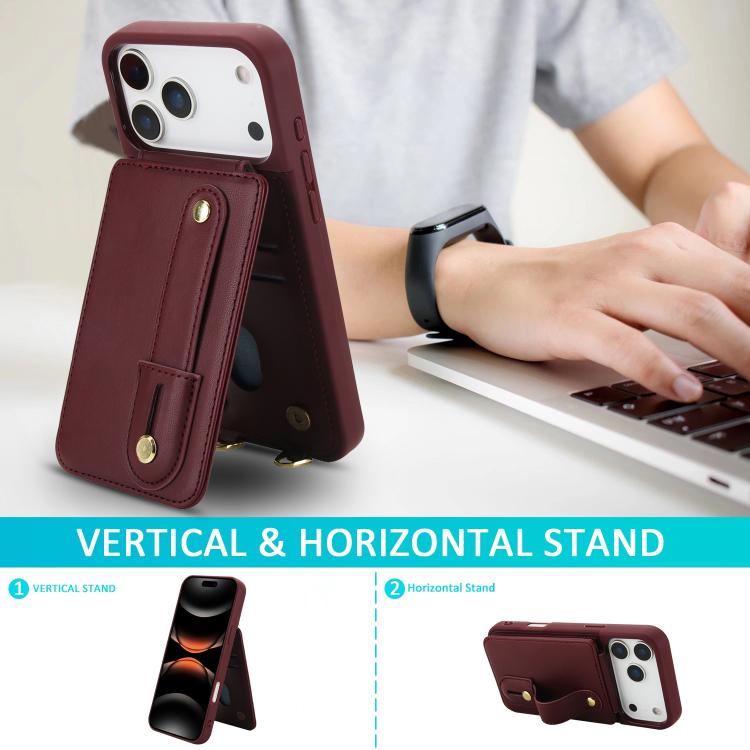 For iPhone 17 Pro Max Wristband Vertical Flip Wallet Back Cover Phone Case with Long Lanyard