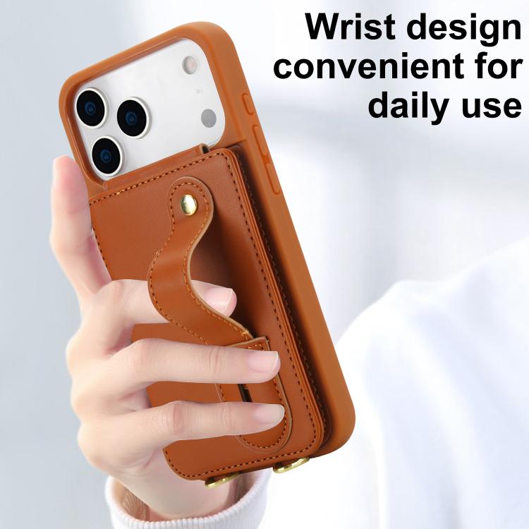 For iPhone 17 Pro Max Wristband Vertical Flip Wallet Back Cover Phone Case with Long Lanyard