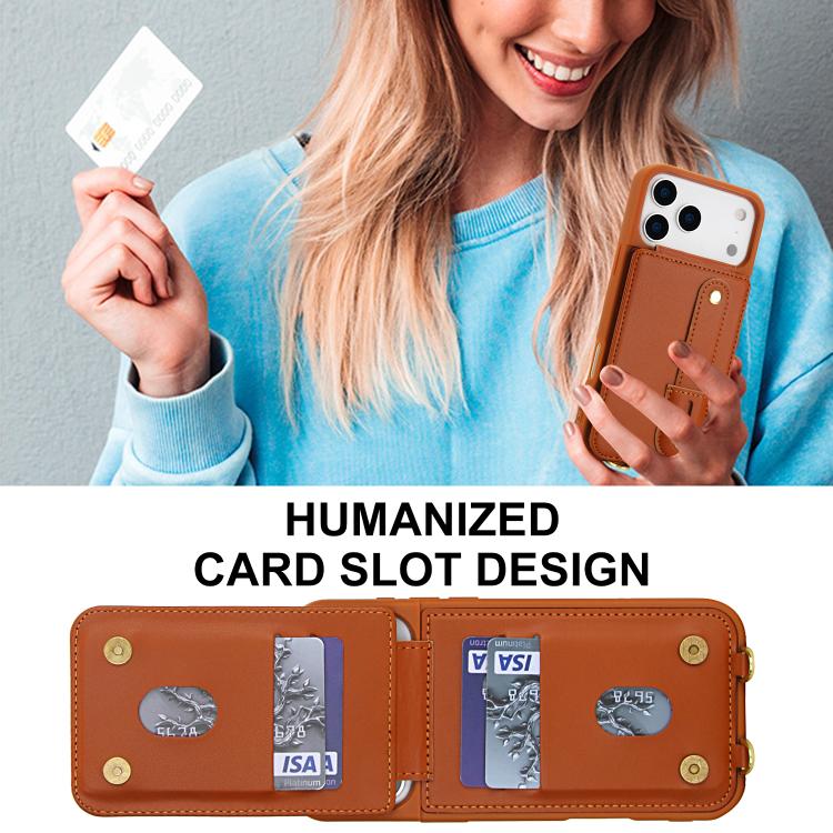 For iPhone 17 Pro Max Wristband Vertical Flip Wallet Back Cover Phone Case with Long Lanyard