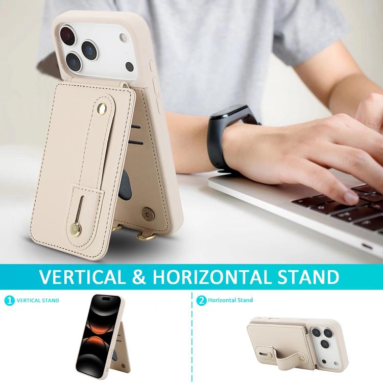 For iPhone 17 Pro Max Wristband Vertical Flip Wallet Back Cover Phone Case with Long Lanyard