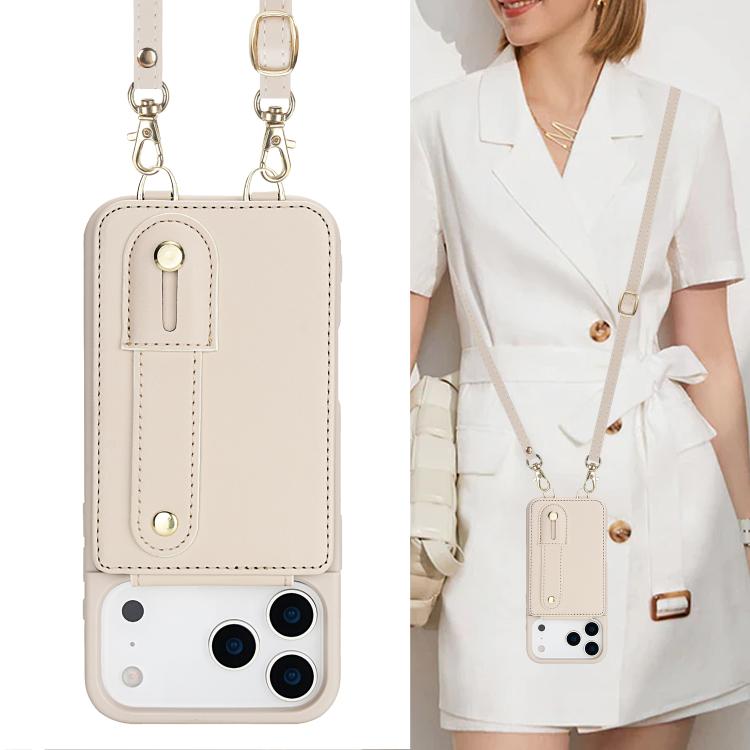 For iPhone 17 Pro Max Wristband Vertical Flip Wallet Back Cover Phone Case with Long Lanyard