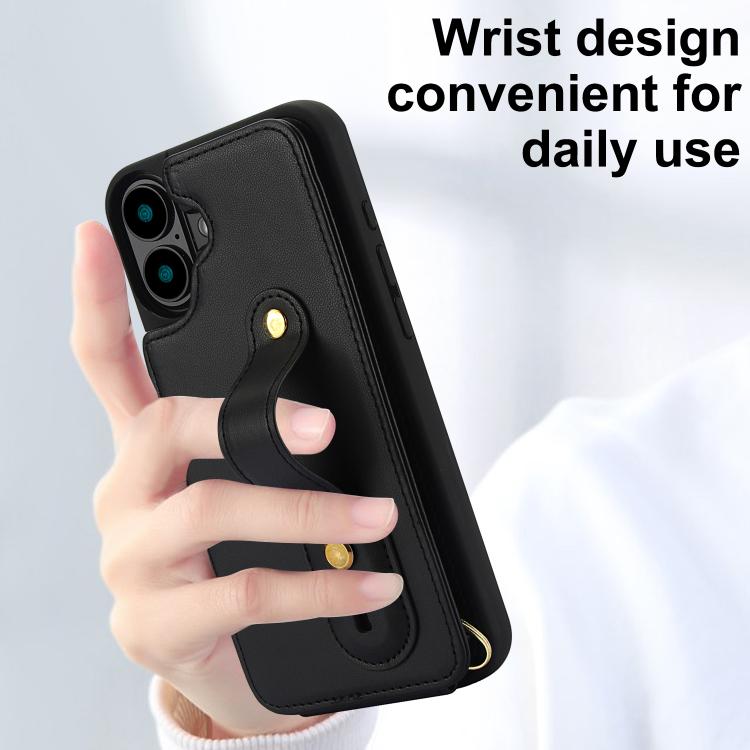 For iPhone 17 Wristband Vertical Flip Wallet Back Cover Phone Case with Long Lanyard