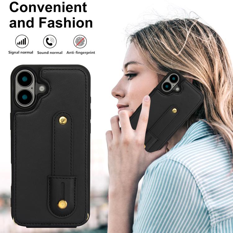 For iPhone 17 Wristband Vertical Flip Wallet Back Cover Phone Case with Long Lanyard