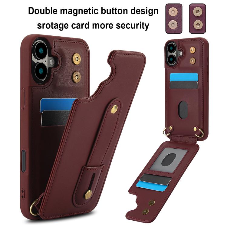 For iPhone 17 Wristband Vertical Flip Wallet Back Cover Phone Case with Long Lanyard