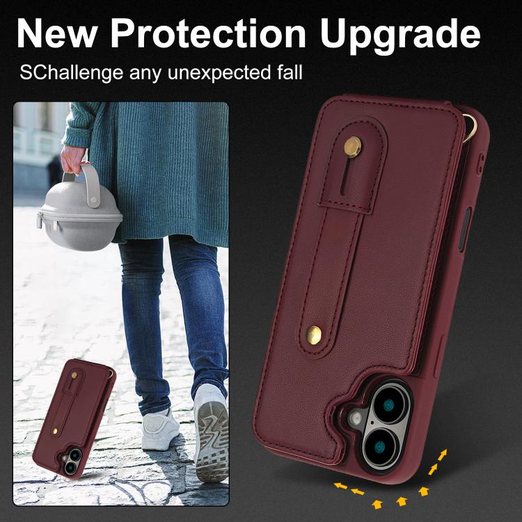 For iPhone 17 Wristband Vertical Flip Wallet Back Cover Phone Case with Long Lanyard
