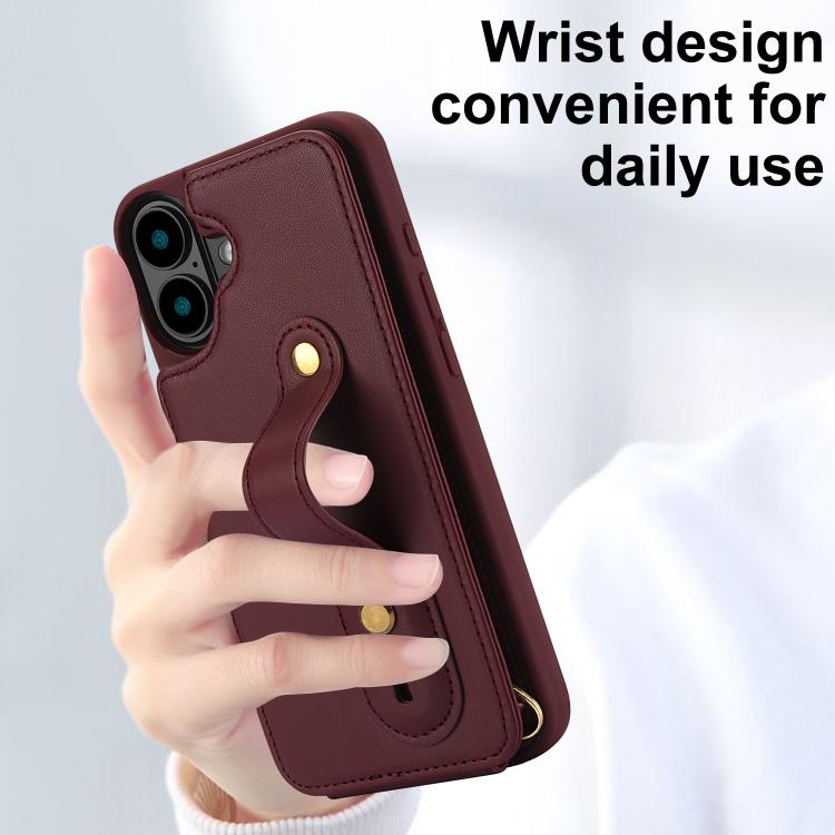 For iPhone 17 Wristband Vertical Flip Wallet Back Cover Phone Case with Long Lanyard