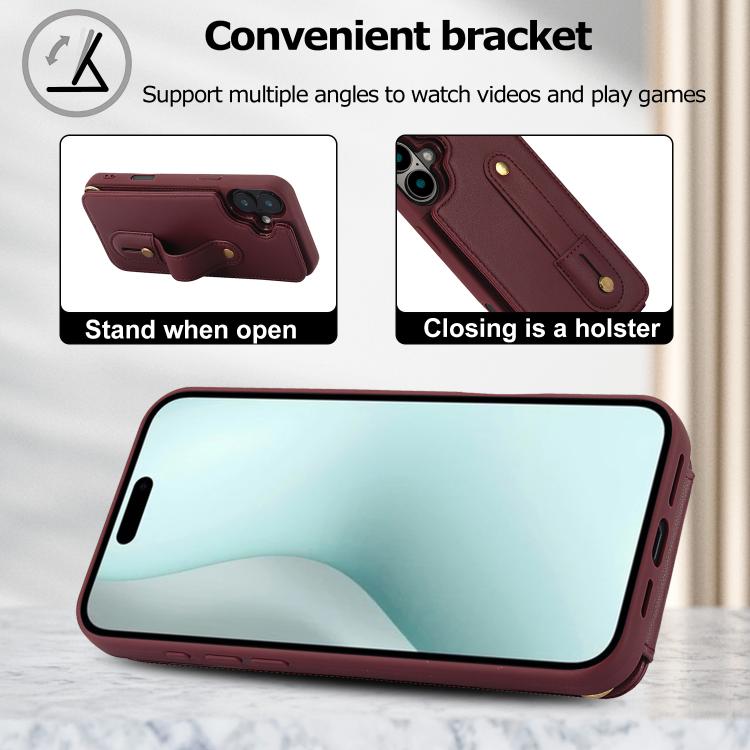 For iPhone 17 Wristband Vertical Flip Wallet Back Cover Phone Case with Long Lanyard