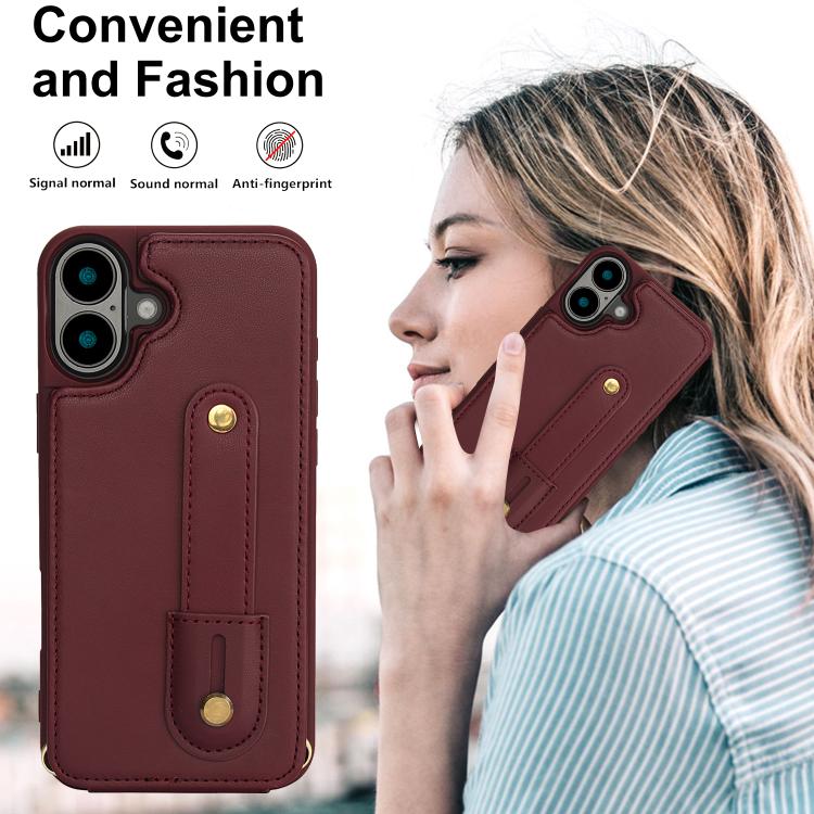 For iPhone 17 Wristband Vertical Flip Wallet Back Cover Phone Case with Long Lanyard