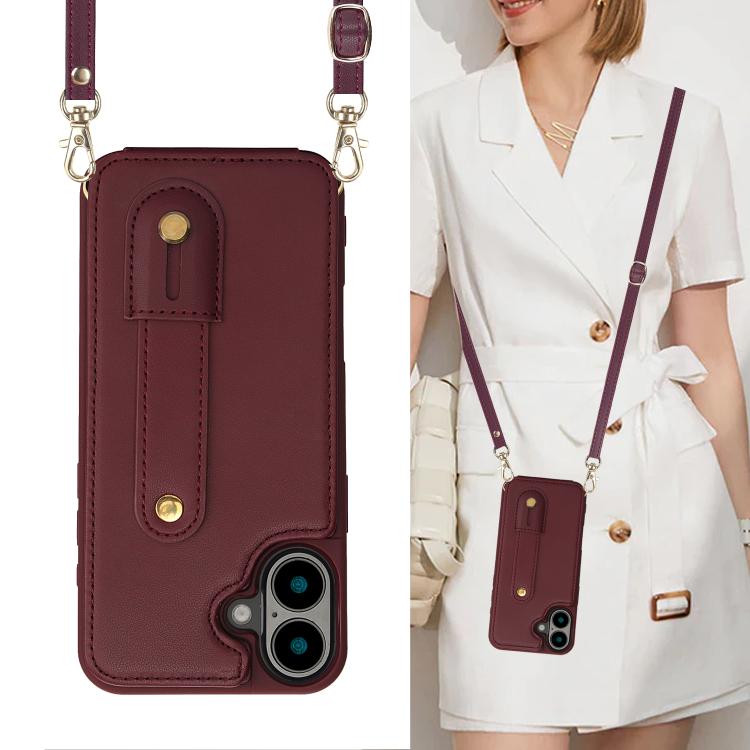 For iPhone 17 Wristband Vertical Flip Wallet Back Cover Phone Case with Long Lanyard