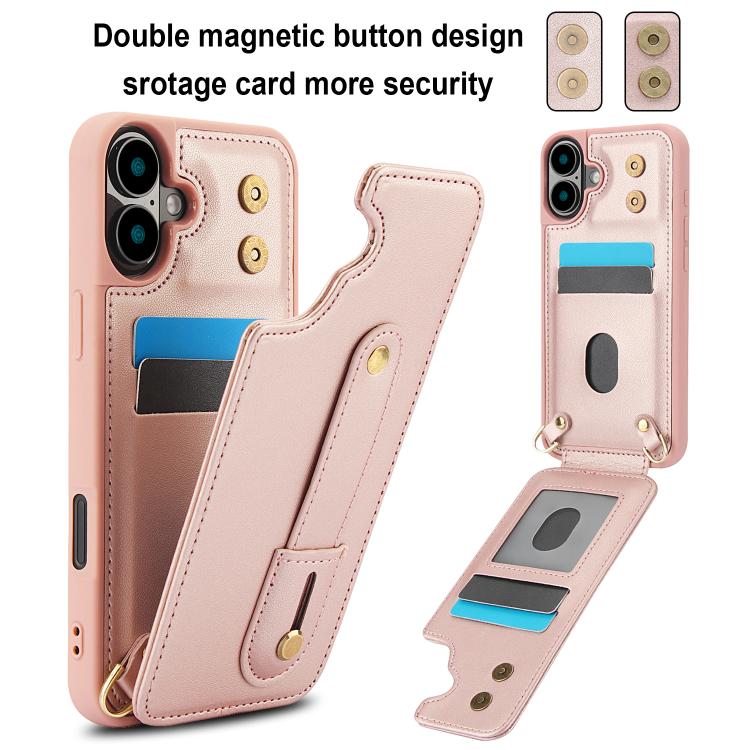 For iPhone 17 Wristband Vertical Flip Wallet Back Cover Phone Case with Long Lanyard