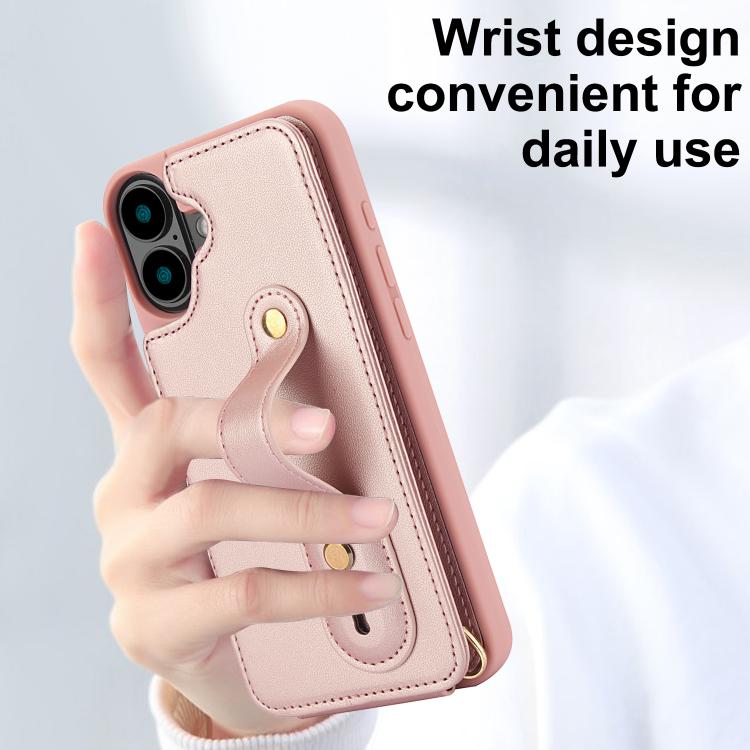For iPhone 17 Wristband Vertical Flip Wallet Back Cover Phone Case with Long Lanyard